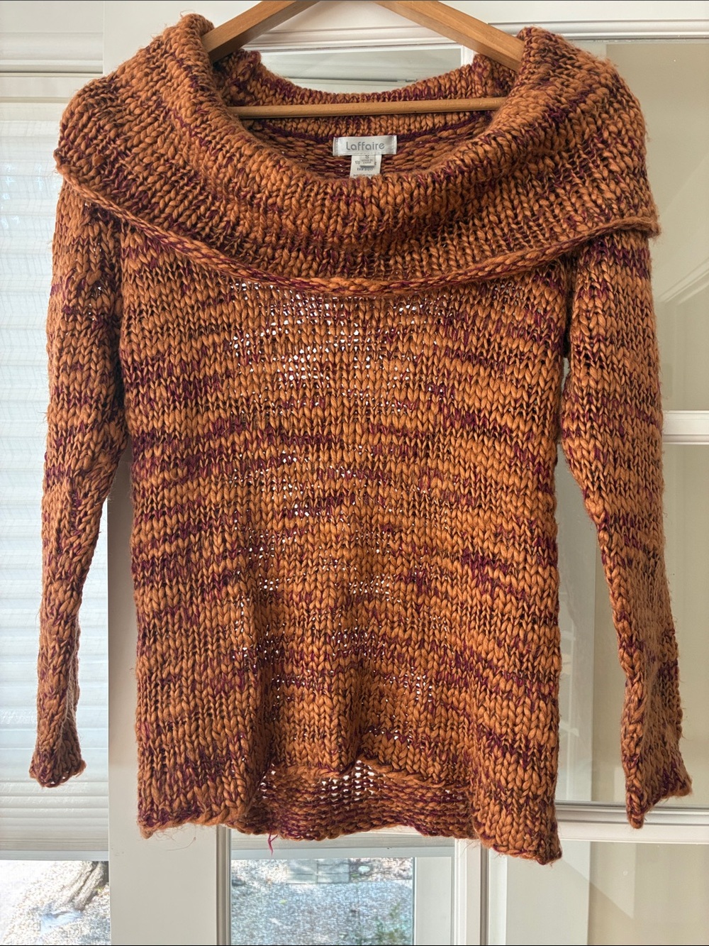 Burnt Orange Fold-Over Collar Knit Sweater - Women